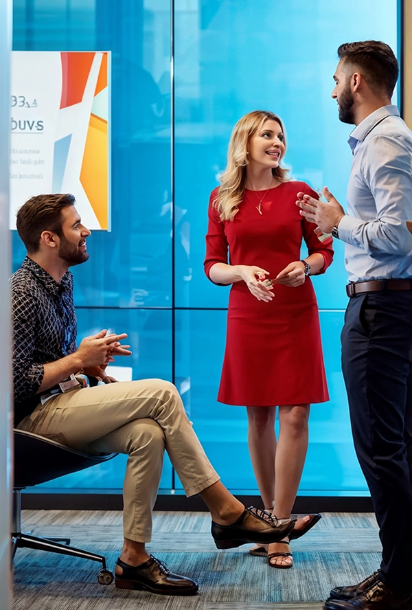 three employees meeting