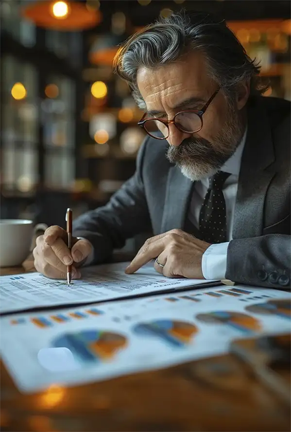 Man looking over business report